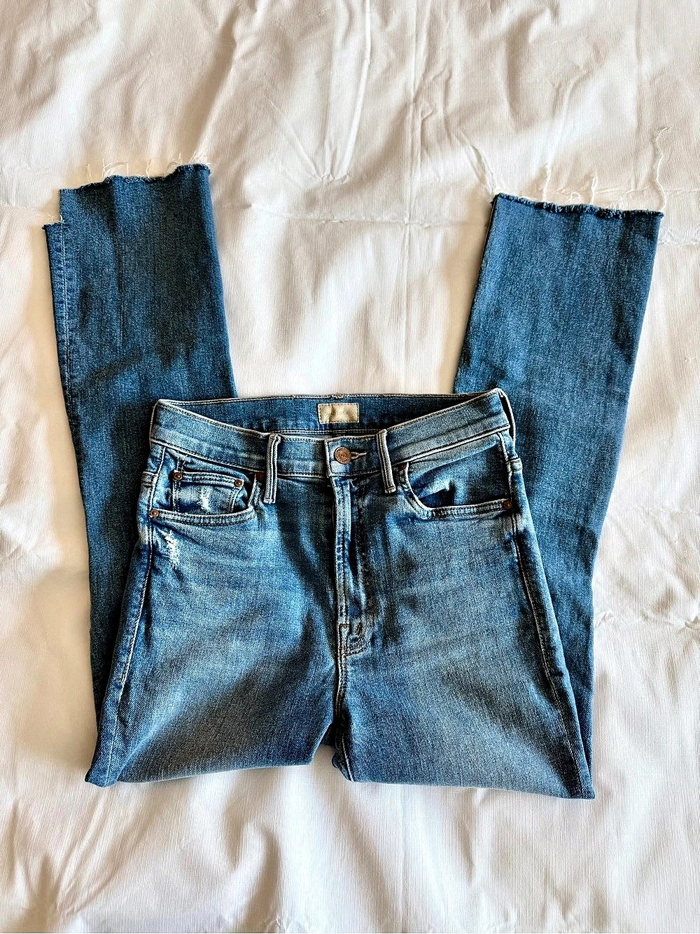 Mother The Insider Crop Step Fray Distressed Flare Jeans Blue Waist 26